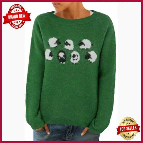 Wool Blend Fair Isle Crewneck Sweater Relaxed Fit Long Sleeve Pullover - Picture 2 of 5